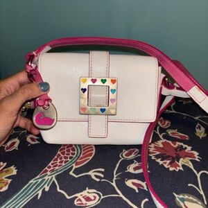 Dooney and Bourke White Rainbow Heart Mini Crossbody Shoulder Bag